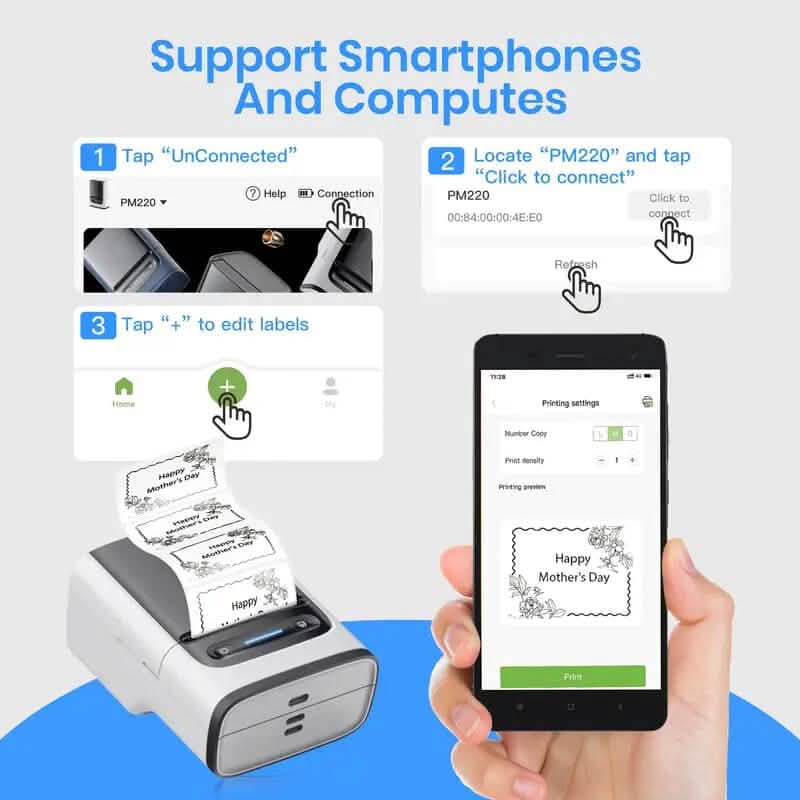 Polono Label Maker Machine with Tape PM220 Label Printer