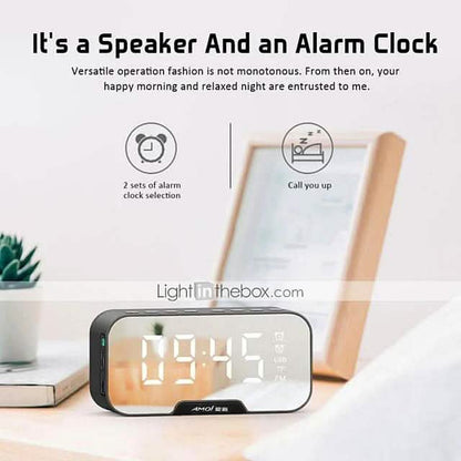 Portable Bluetooth Speaker Mirror Alarm Clock