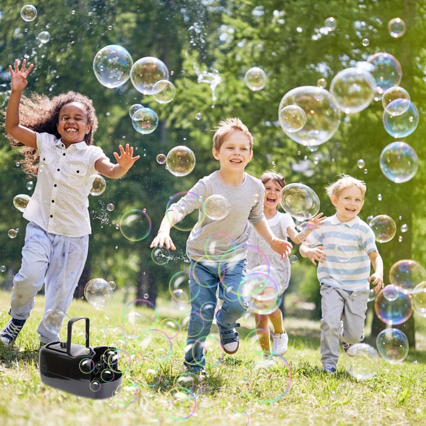 Portable Bubble Blowing Machine  with 2 Speeds Handle 3000-4000 Bubbles Per Minute Plug-In Battery Powered