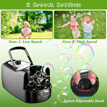 Portable Bubble Blowing Machine  with 2 Speeds Handle 3000-4000 Bubbles Per Minute Plug-In Battery Powered