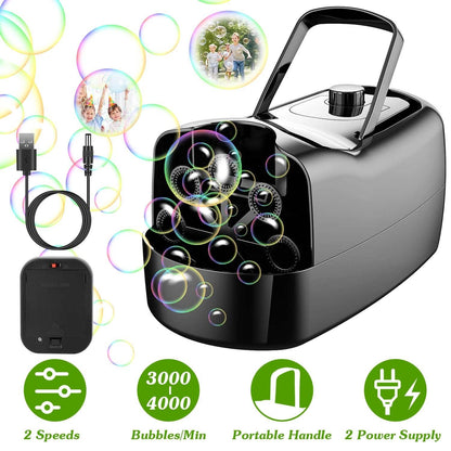 Portable Bubble Blowing Machine  with 2 Speeds Handle 3000-4000 Bubbles Per Minute Plug-In Battery Powered