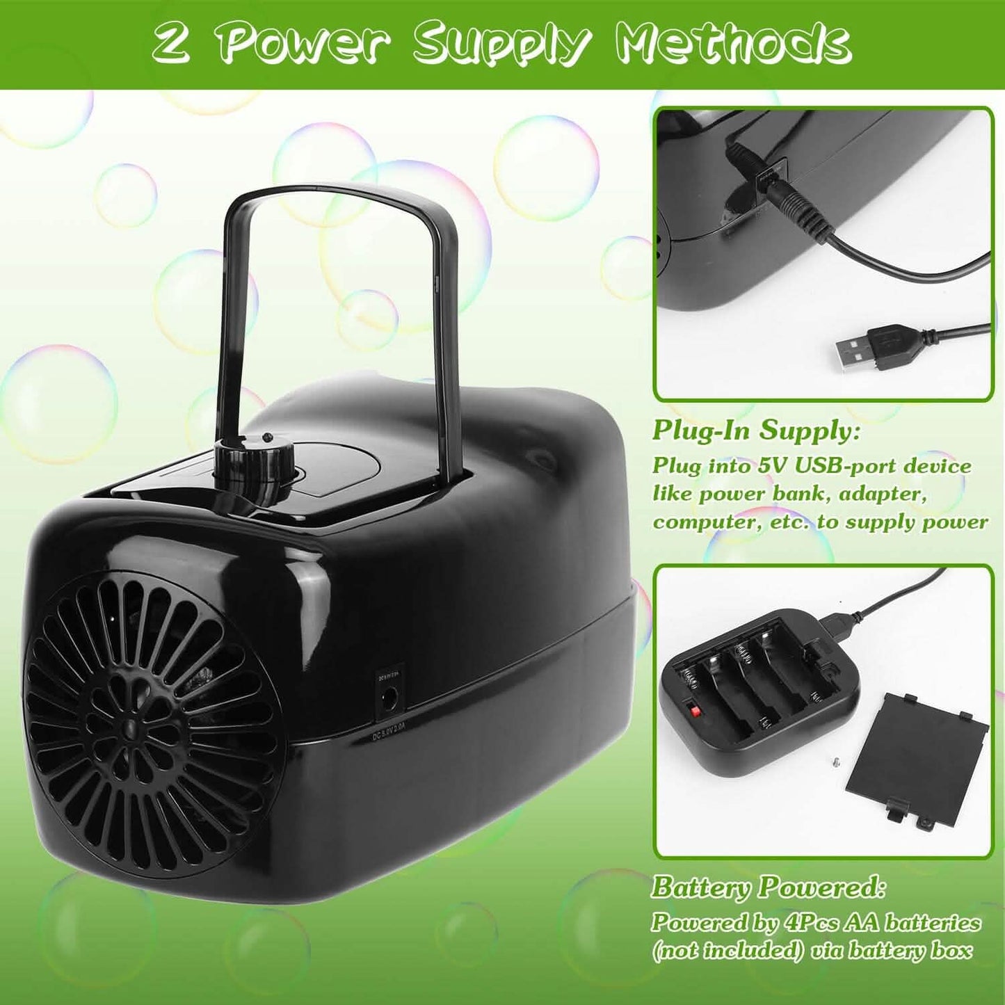 Portable Bubble Blowing Machine  with 2 Speeds Handle 3000-4000 Bubbles Per Minute Plug-In Battery Powered