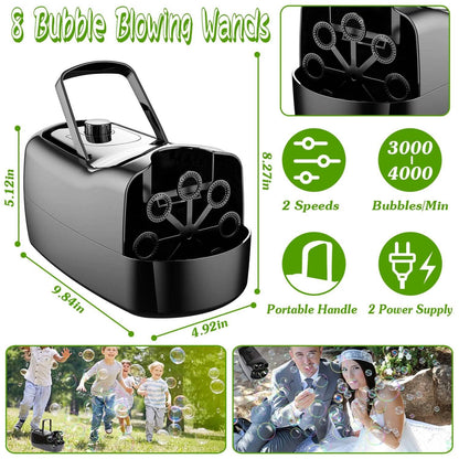 Portable Bubble Blowing Machine  with 2 Speeds Handle 3000-4000 Bubbles Per Minute Plug-In Battery Powered