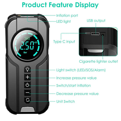 Portable Car Compressor Wireless Electric Air Pump 150 PSI with LED Light