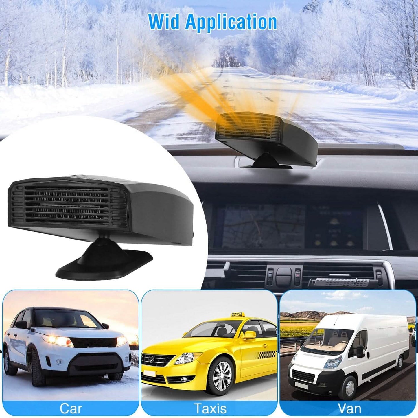 Portable Car Heater Heating Fan 2-in-1 Defroster Defogger Demister Windshield Heater