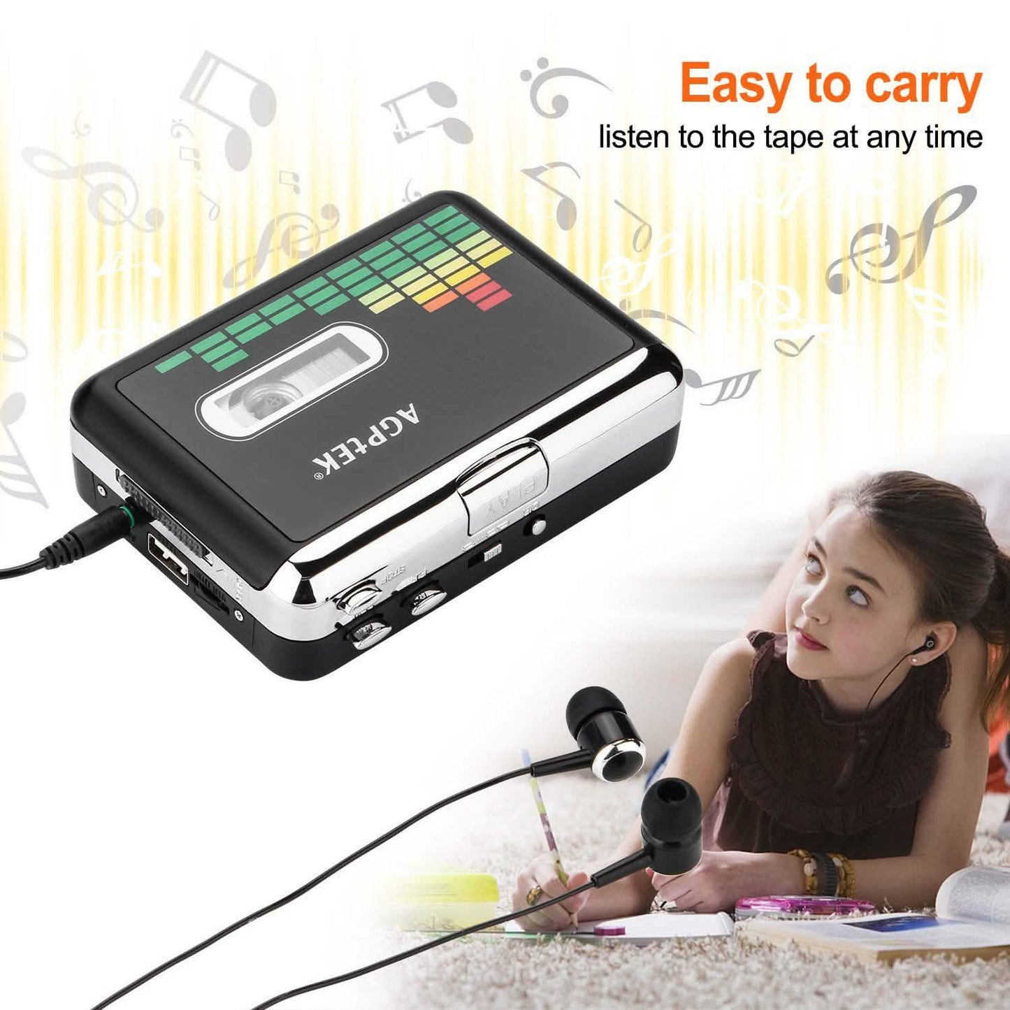 Portable Cassette Audio Music Player Tape-To-MP3 Converter Cassette Recorder