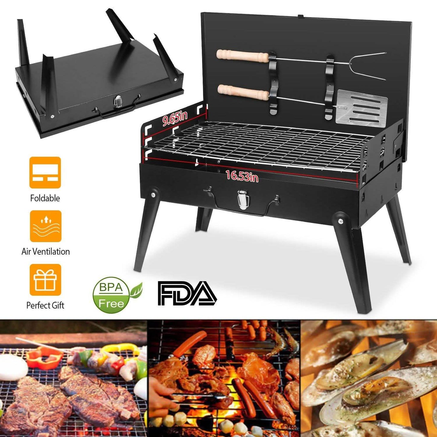 Portable Charcoal Grill Foldable BBQ Suitcase