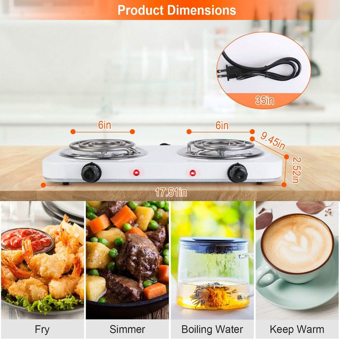 Portable Coil Heating Hot Plate Stove Countertop