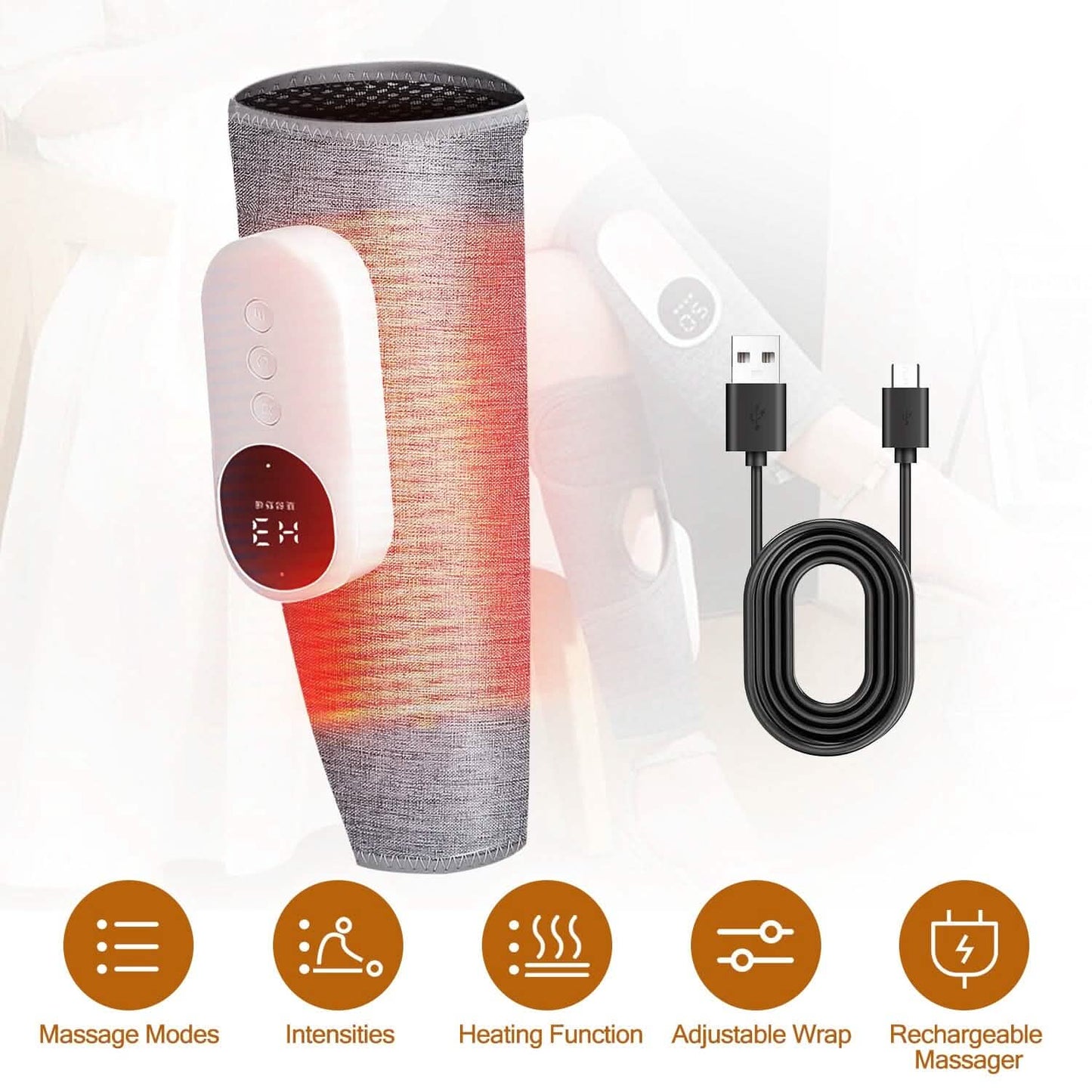 Portable Cordless Rechargeable Air Leg Compression Massage Adjustable Wrap with 3 Modes Intensities Heating Function