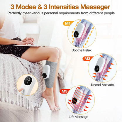 Portable Cordless Rechargeable Air Leg Compression Massage Adjustable Wrap with 3 Modes Intensities Heating Function