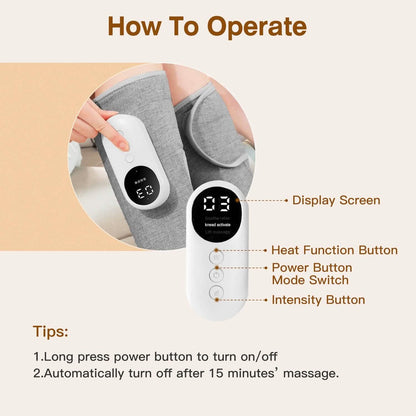 Portable Cordless Rechargeable Air Leg Compression Massage Adjustable Wrap with 3 Modes Intensities Heating Function