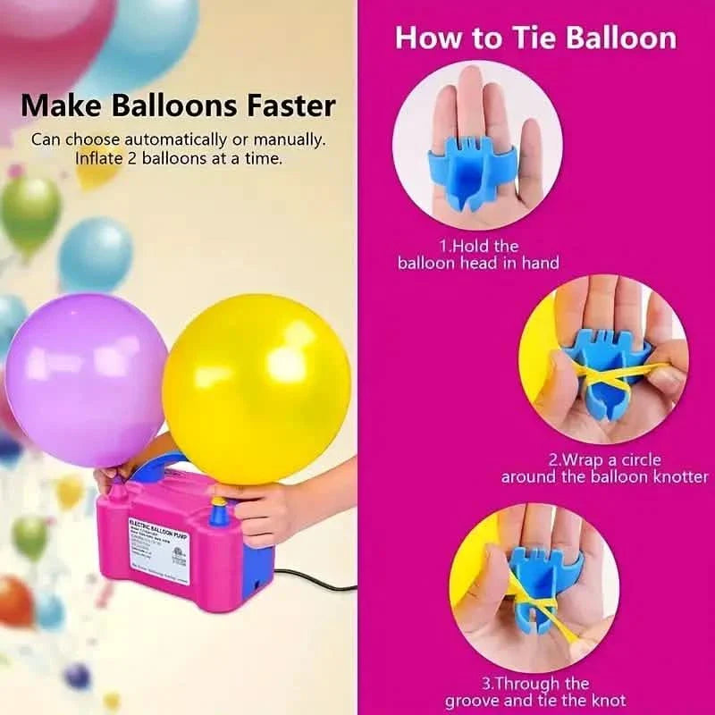 Portable Dual Nozzle Electric Air Balloon Pump and Tying Tool