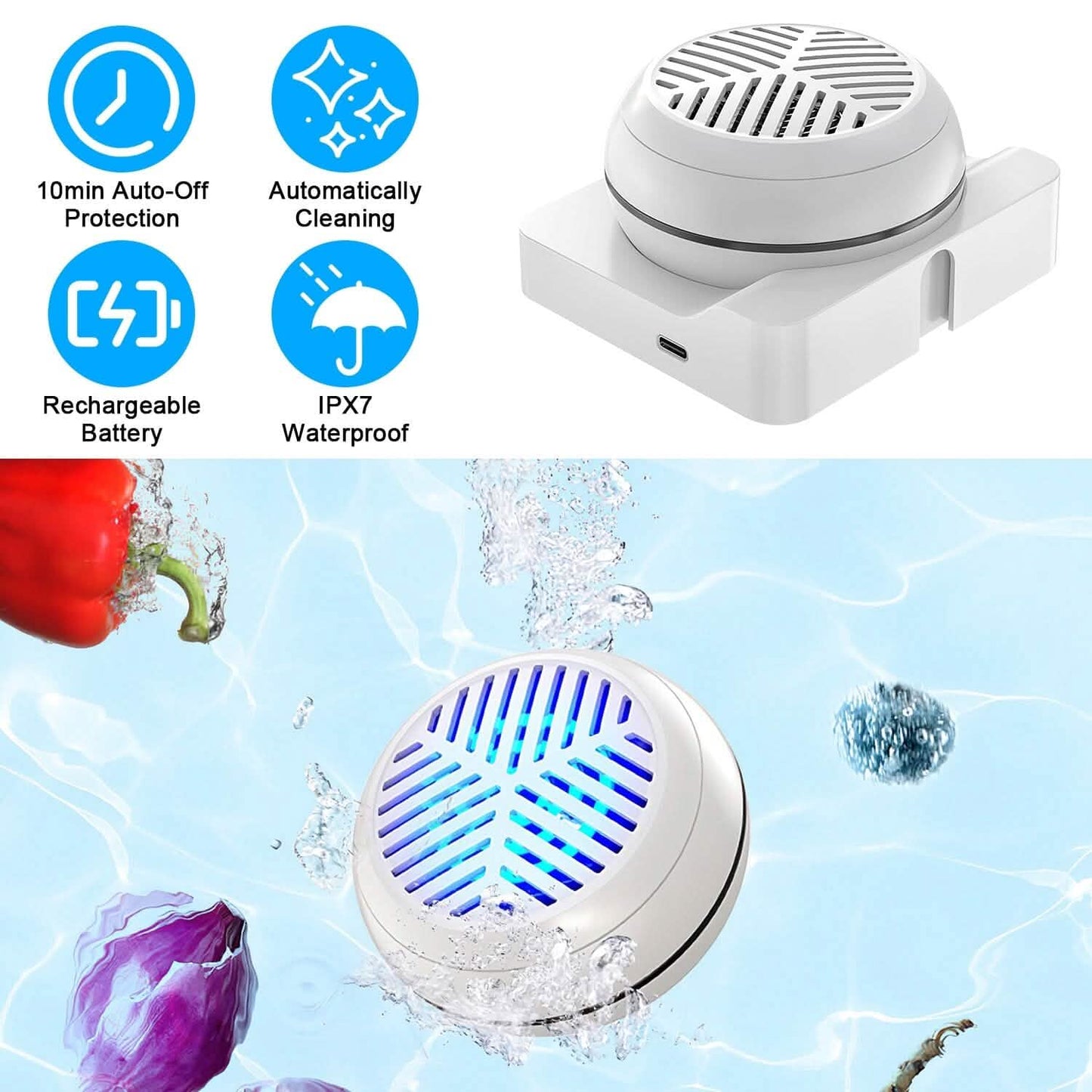 Portable Fruit Vegetable Washing Machine IPX7 Waterproof Rechargeable Fruit Cleaner