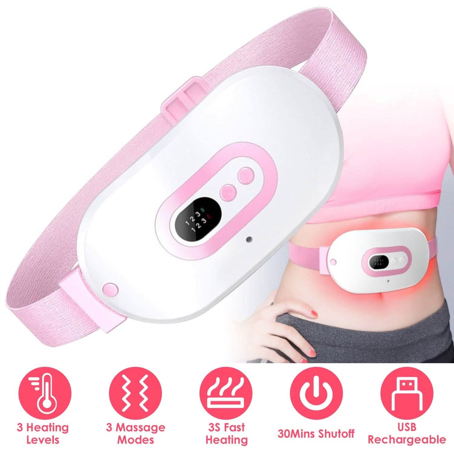 Portable Heating Pad For Cramps Fast Heating with 3 Heat Levels and 3 Massage Modes