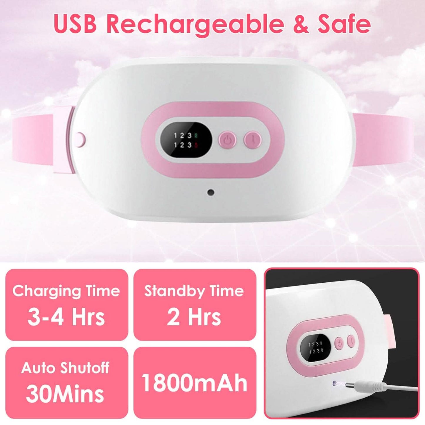 Portable Heating Pad For Cramps Fast Heating with 3 Heat Levels and 3 Massage Modes