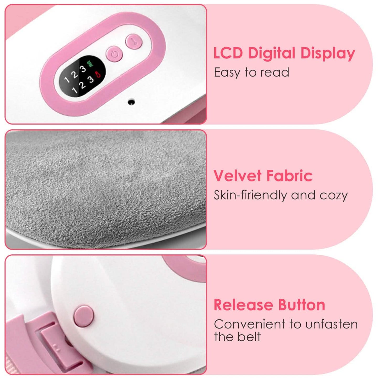 Portable Heating Pad For Cramps Fast Heating with 3 Heat Levels and 3 Massage Modes