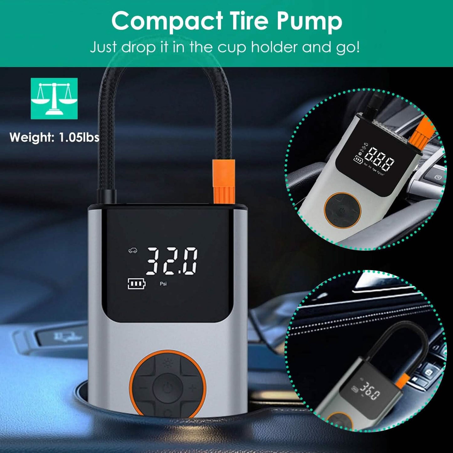 Portable Mini Tire Inflator with Digital Display LED Light