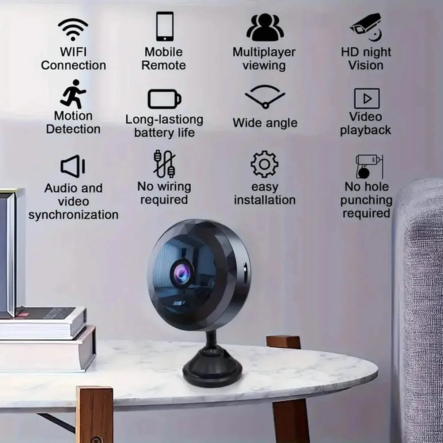 Portable Mini Wireless WiFi Camera, Indoor/Outdoor Surveillance Security Hidden Nanny Cam with Night Vision