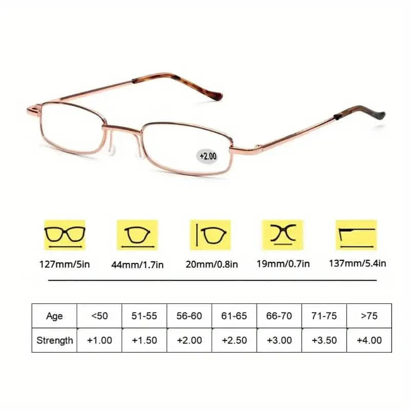 Portable Presbyopia Reading Glasses with Pen Tube Case - Unisex, Metal Frame, Spring Hinge, +1.00~+4.00, Plastic Lens