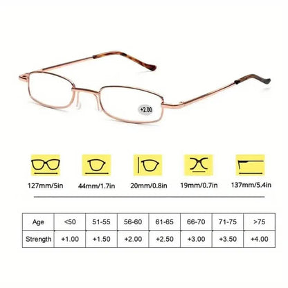 Portable Presbyopia Reading Glasses with Pen Tube Case - Unisex, Metal Frame, Spring Hinge, +1.00~+4.00, Plastic Lens