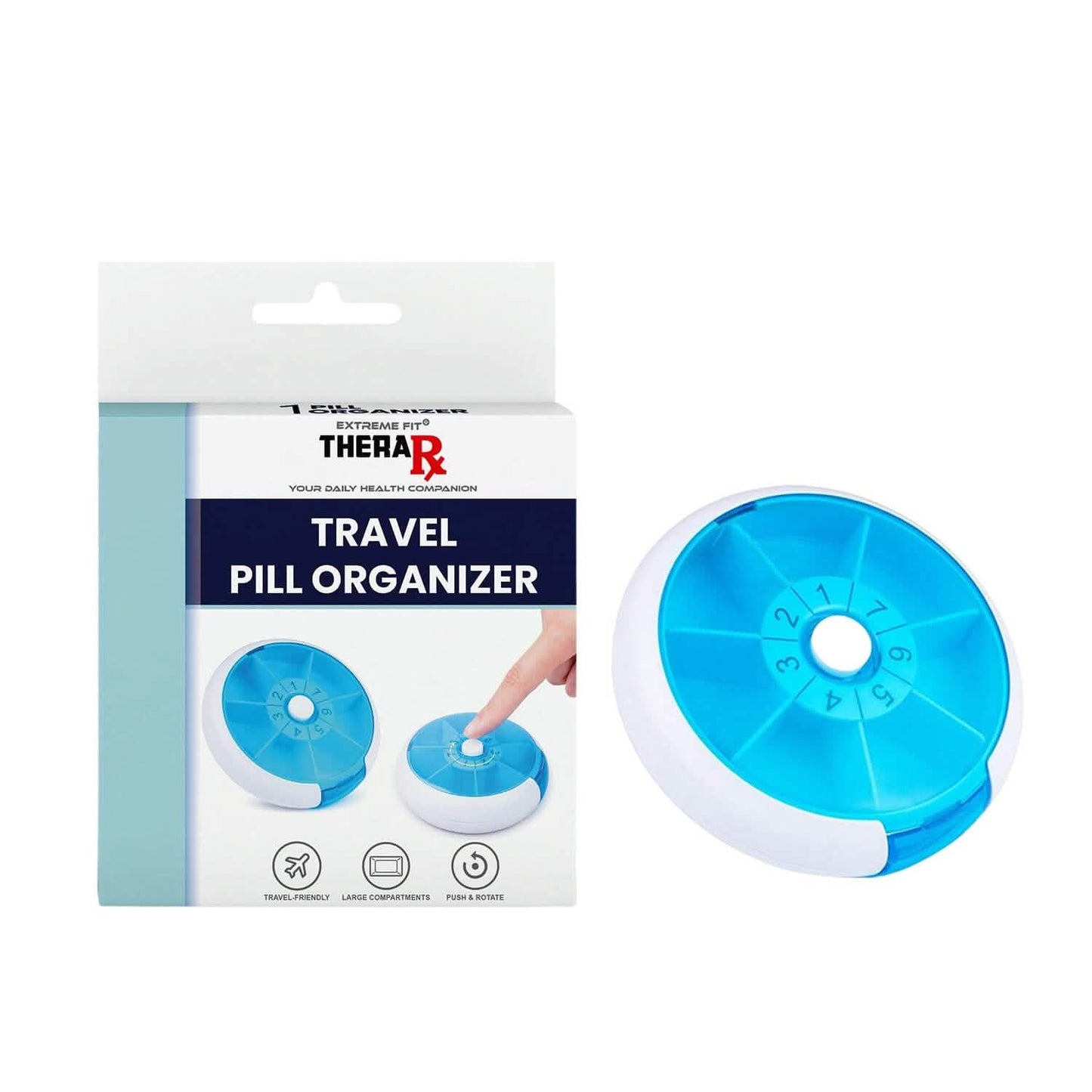 Portable Push Button Rotating Round Case Once A Day Daily Medicine Organizer