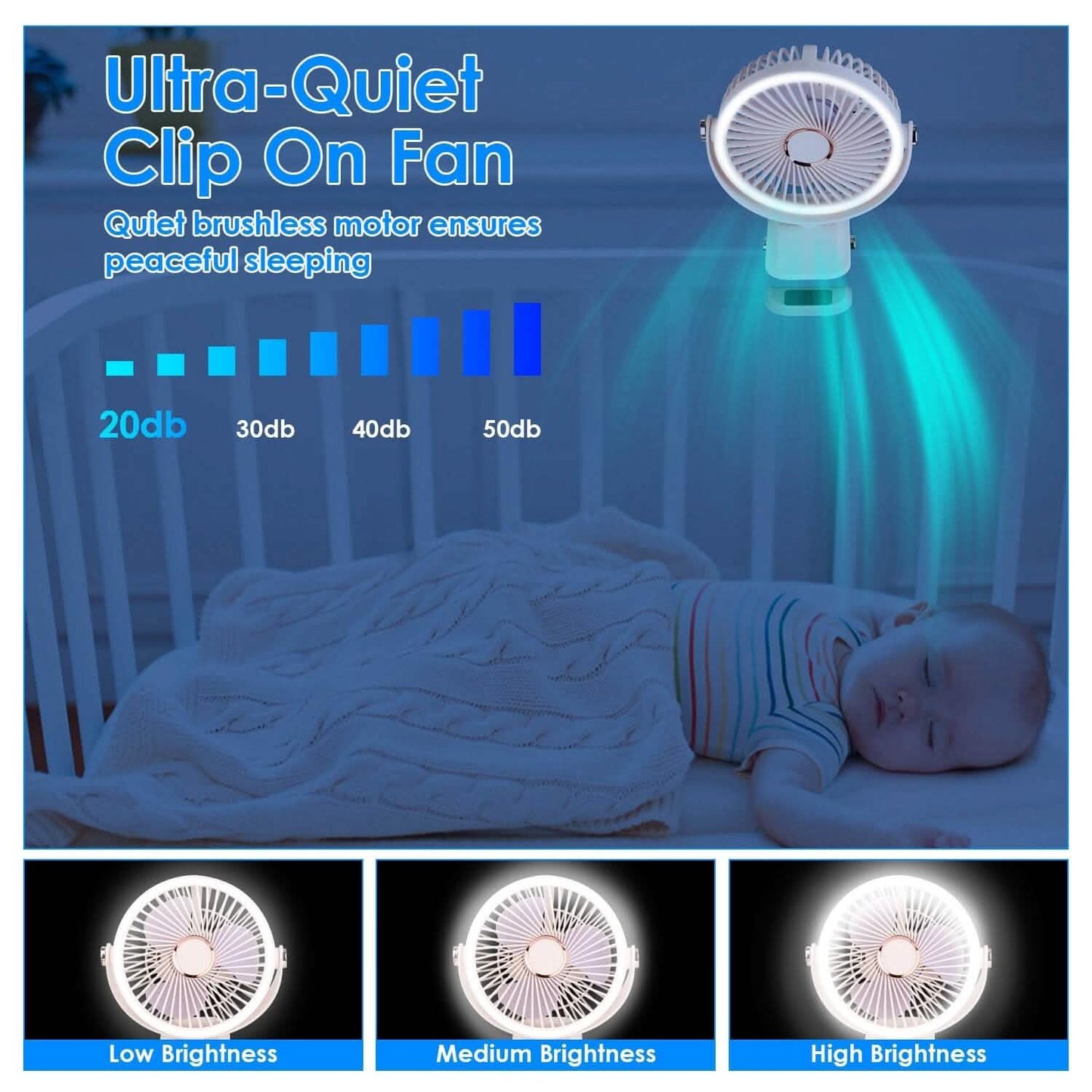 Portable Quiet Rechargeable Clip-On Fan
