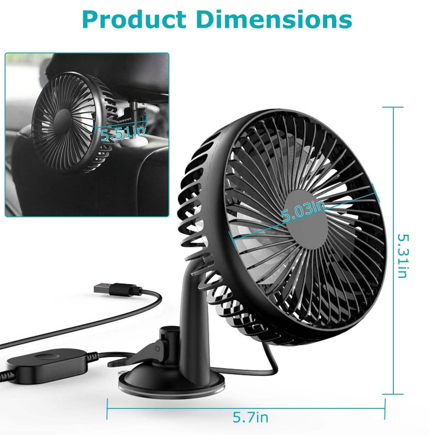 Portable Rotatable Car Cooling Fan