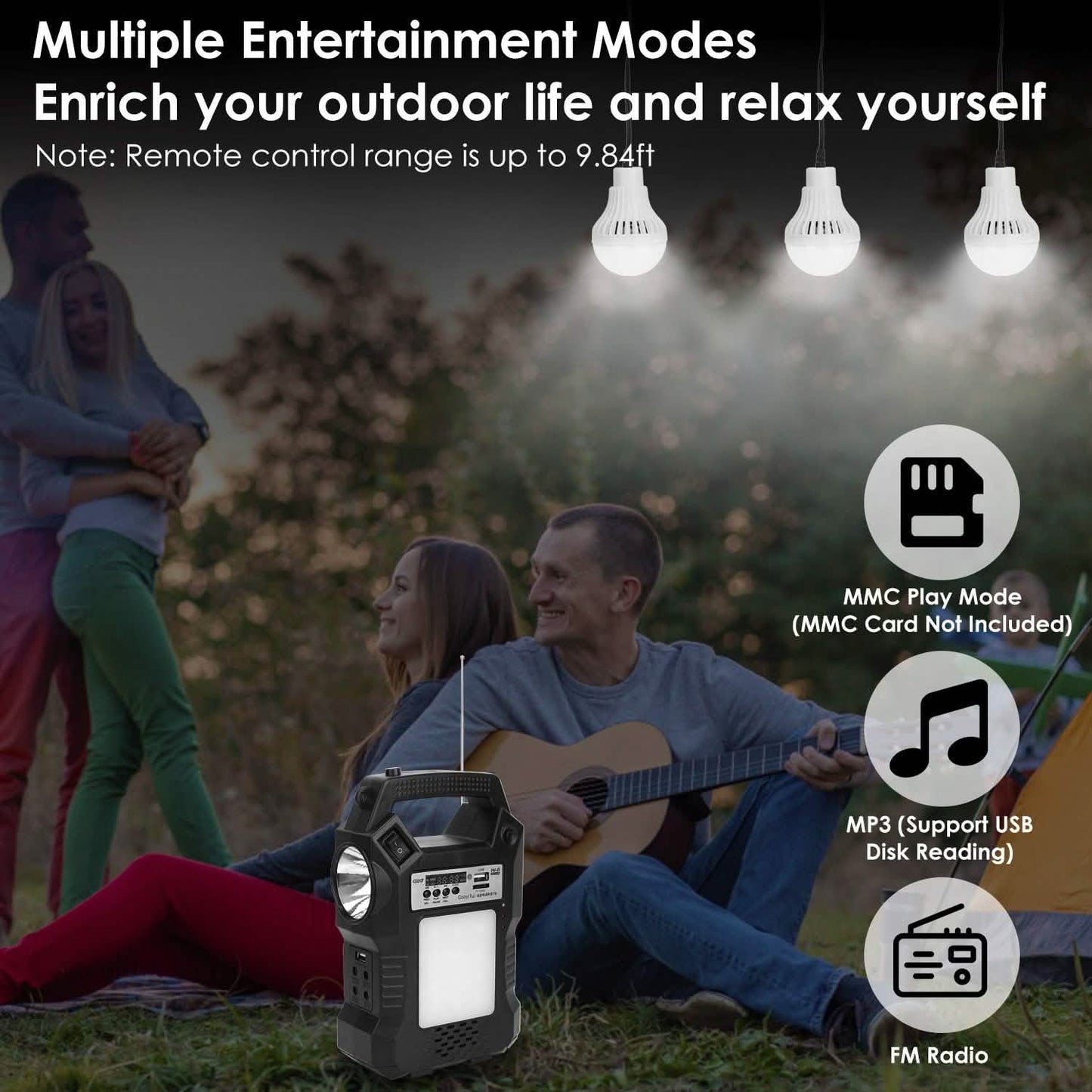 Portable Solar Power Station with Flashlight and 3 Lighting Bulbs