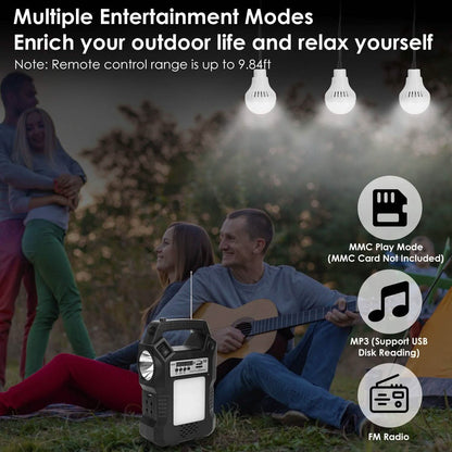 Portable Solar Power Station with Flashlight and 3 Lighting Bulbs
