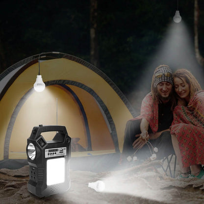 Portable Solar Power Station with Flashlight and 3 Lighting Bulbs