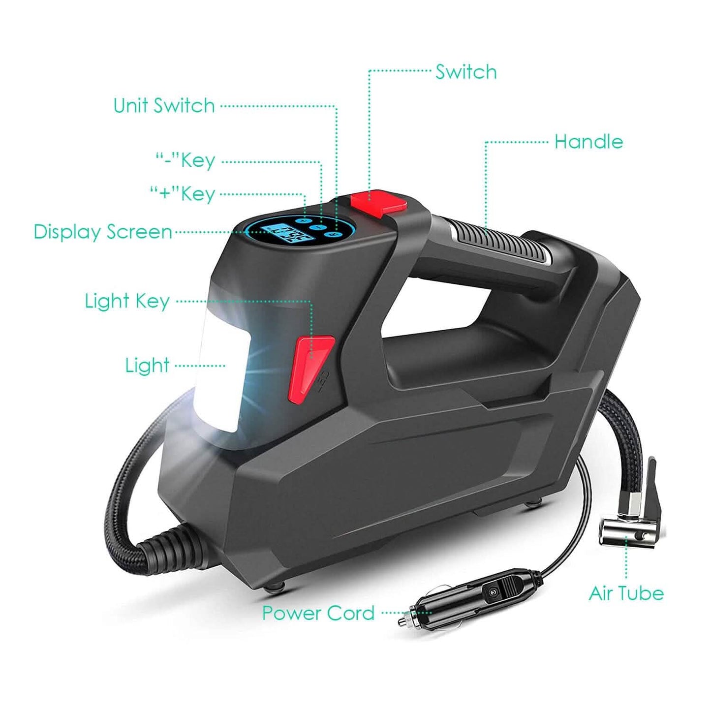 Portable Tire Inflator 120 PSI Maximum 90W Powered Tire Pump with Digital Display LED