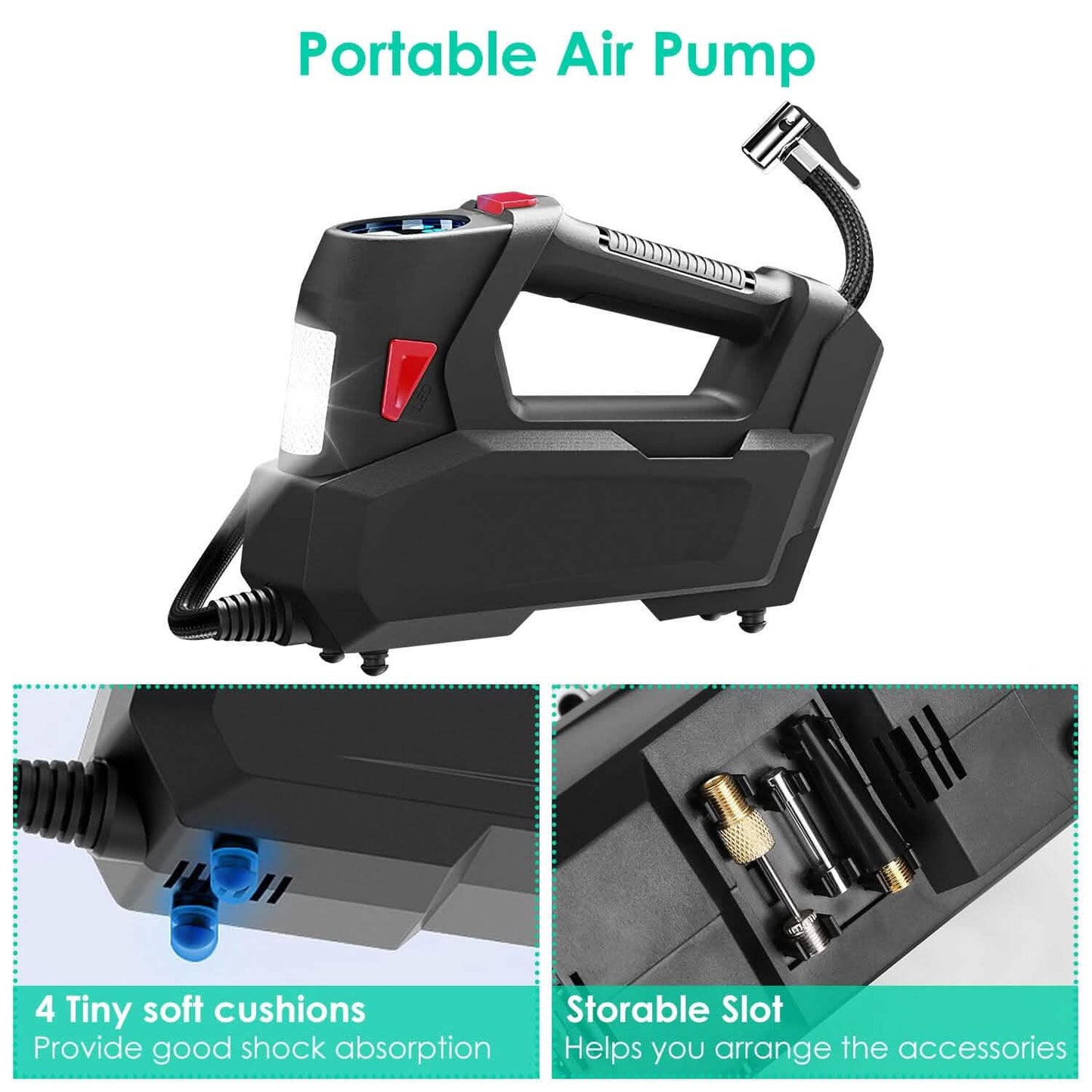 Portable Tire Inflator 120 PSI Maximum 90W Powered Tire Pump with Digital Display LED