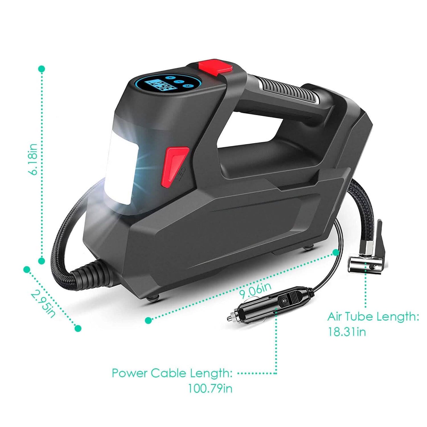Portable Tire Inflator 120 PSI Maximum 90W Powered Tire Pump with Digital Display LED
