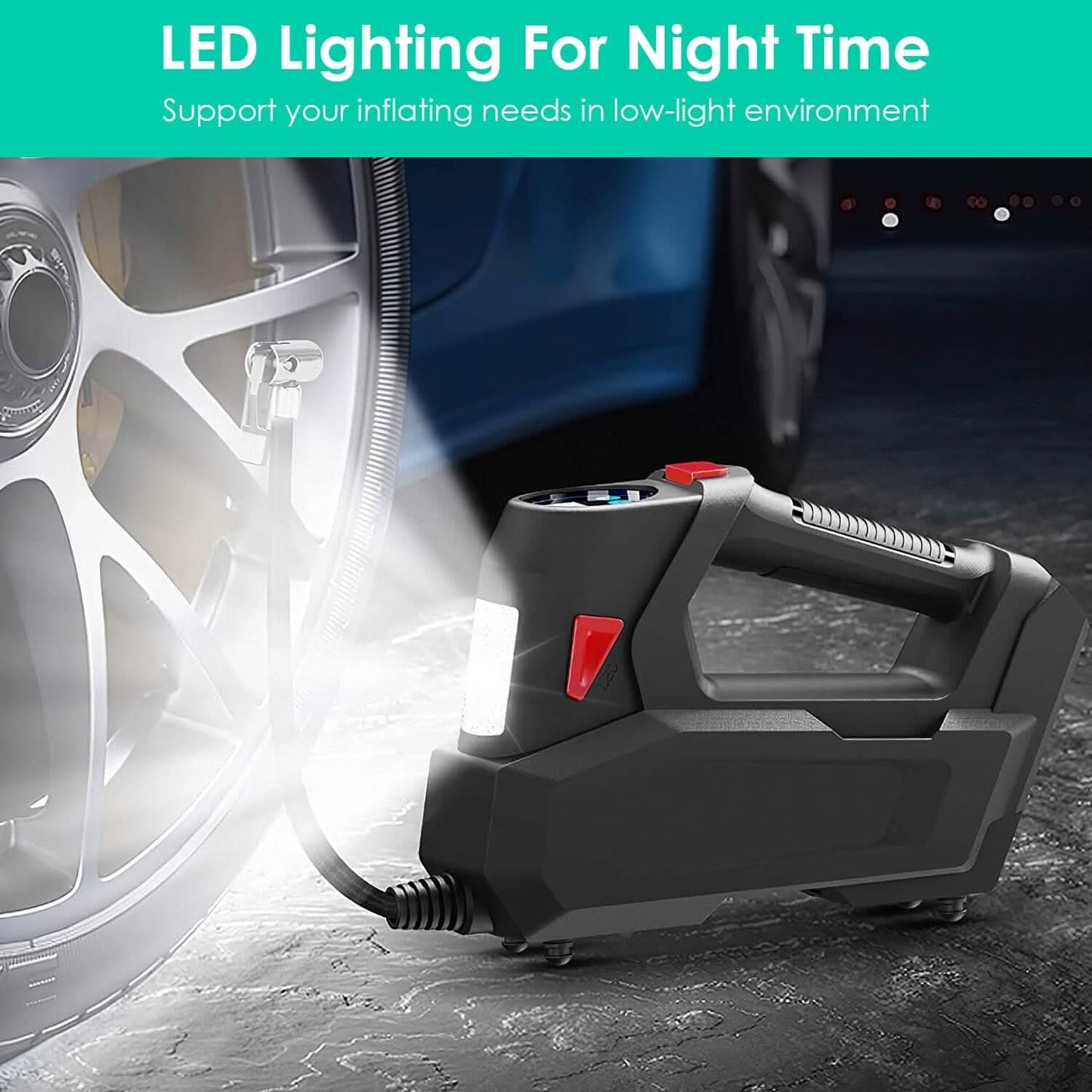 Portable Tire Inflator 120 PSI Maximum 90W Powered Tire Pump with Digital Display LED