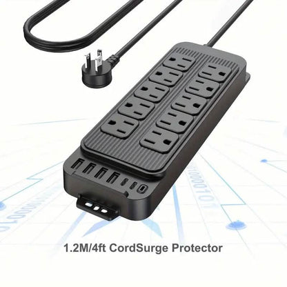 Power Strip Plug with 10-Outlets, 6 USB Ports and 2 USB-C