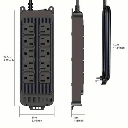 Power Strip Plug with 10-Outlets, 6 USB Ports and 2 USB-C