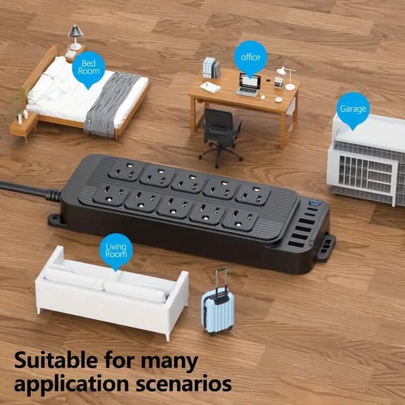 Power Strip Plug with 10-Outlets, 6 USB Ports and 2 USB-C