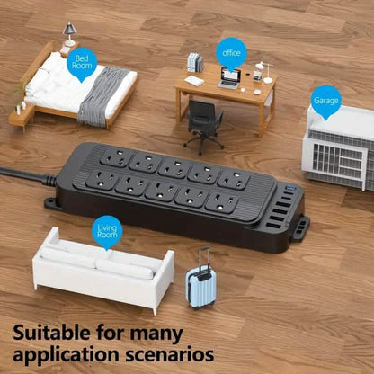 Power Strip Plug with 10-Outlets, 6 USB Ports and 2 USB-C