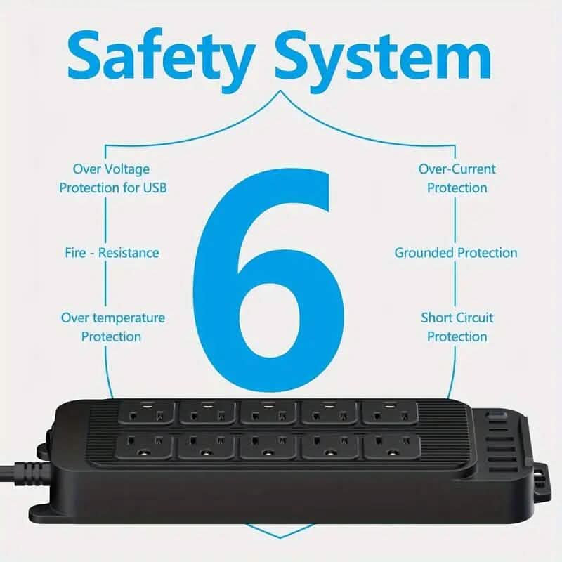 Power Strip Plug with 10-Outlets, 6 USB Ports and 2 USB-C