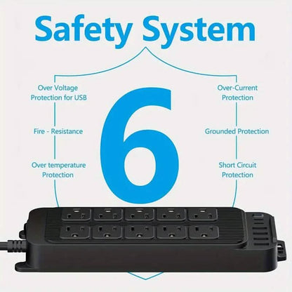 Power Strip Plug with 10-Outlets, 6 USB Ports and 2 USB-C