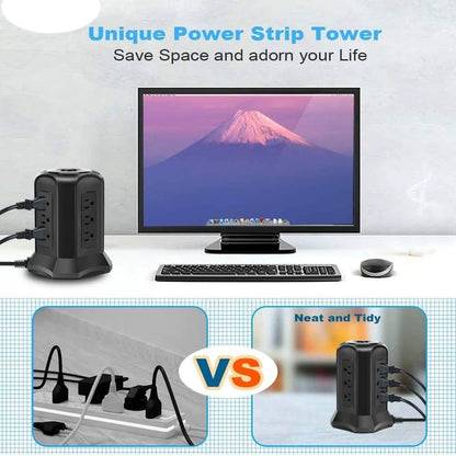 Power Strip Tower with 9 AC-Outlets and 4 USB Charging Ports Switch Control