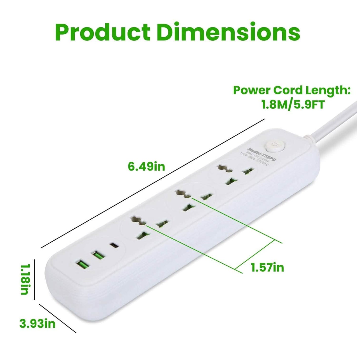 Power Strip with 5.9ft Extension