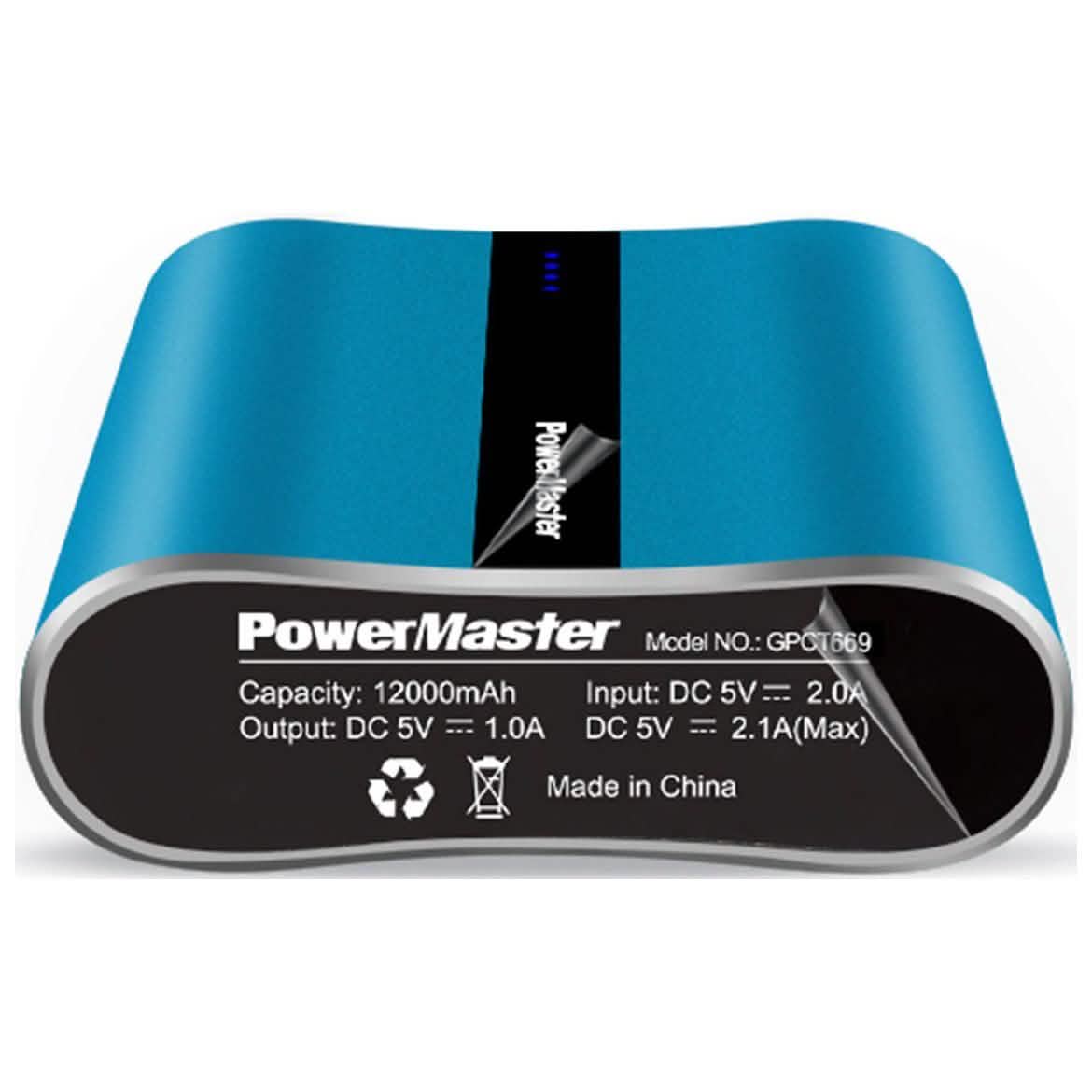 Powermaster 12000mAh Portable Charger with Dual USB Ports 3.1A Output