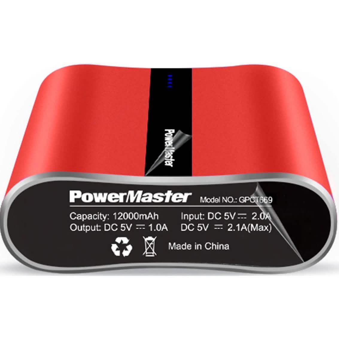 Powermaster 12000mAh Portable Charger with Dual USB Ports 3.1A Output