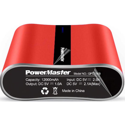 Powermaster 12000mAh Portable Charger with Dual USB Ports 3.1A Output