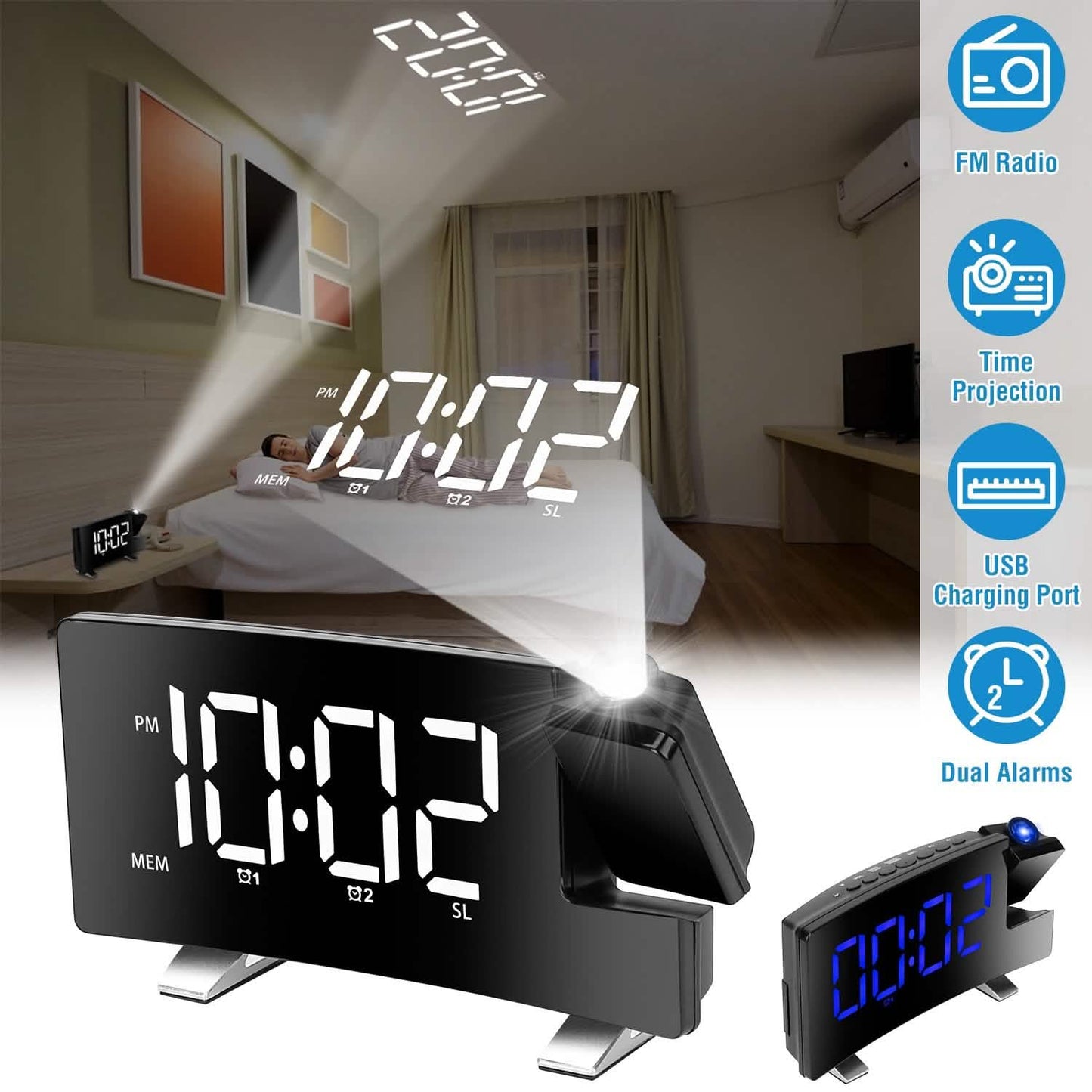 Projection Alarm Clock with Radio