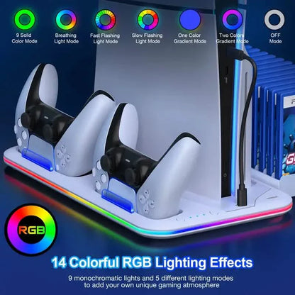 PS5 Cooling Stand with 3-Speed Adjustable Fan, RGB Lights, and Compact Design for PS5 Slim, Digital
