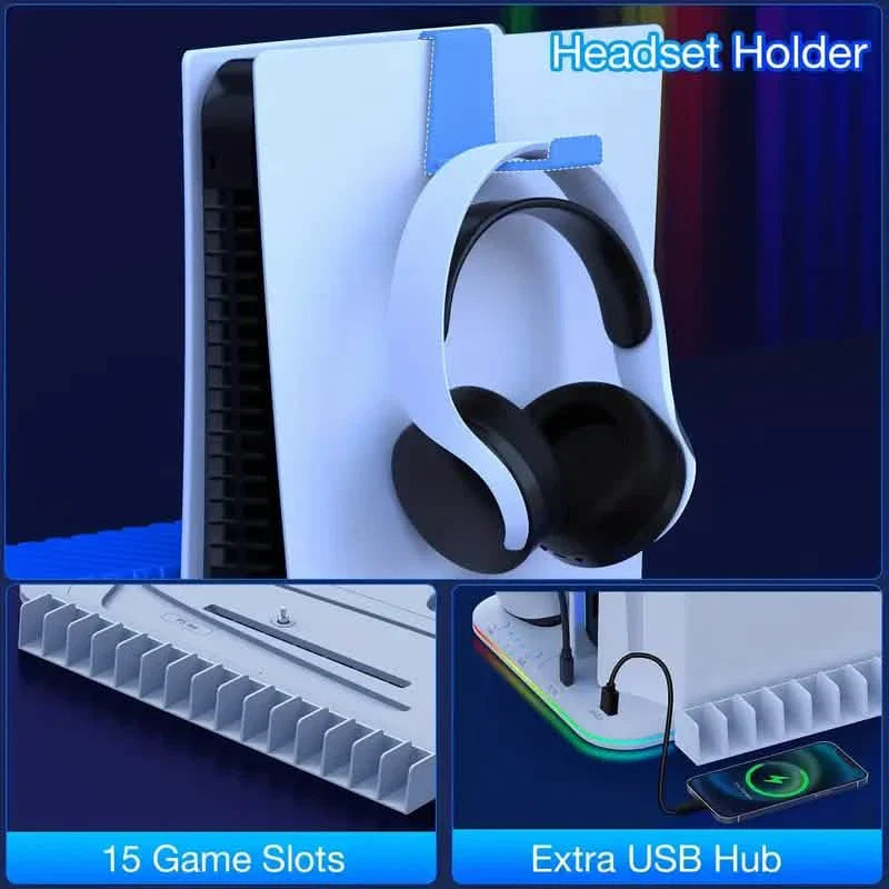 PS5 Cooling Stand with 3-Speed Adjustable Fan, RGB Lights, and Compact Design for PS5 Slim, Digital