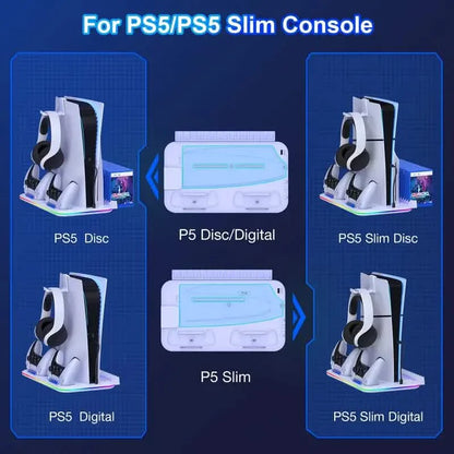 PS5 Cooling Stand with 3-Speed Adjustable Fan, RGB Lights, and Compact Design for PS5 Slim, Digital