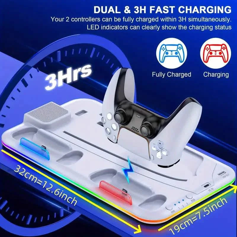 PS5 Cooling Stand with 3-Speed Adjustable Fan, RGB Lights, and Compact Design for PS5 Slim, Digital